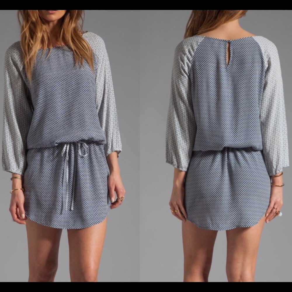 SOFT JOIE Analee Printed Tie Waist Long Sleeve Dress Blue Small